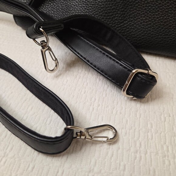 David Jones Black Pebbled Faux-Leather Satchel Crossbody Handbag - Picture 11 of 16